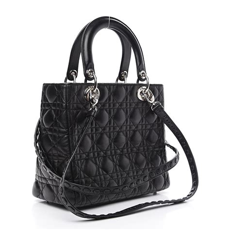 lady dior medium black lambskin|CHRISTIAN DIOR Lambskin Cannage Medium Lady Dior Black .